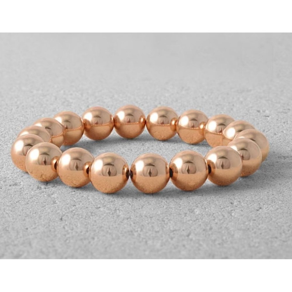 10mm Women's Bright Rose Gold Hematite Stretch Bracelet